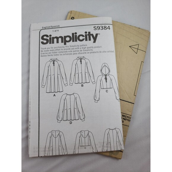 Misses Sweatshirt New Sewing Pattern Simplicity S9384, Size 6, 8, 10, 12, 14 - Picture 5 of 5